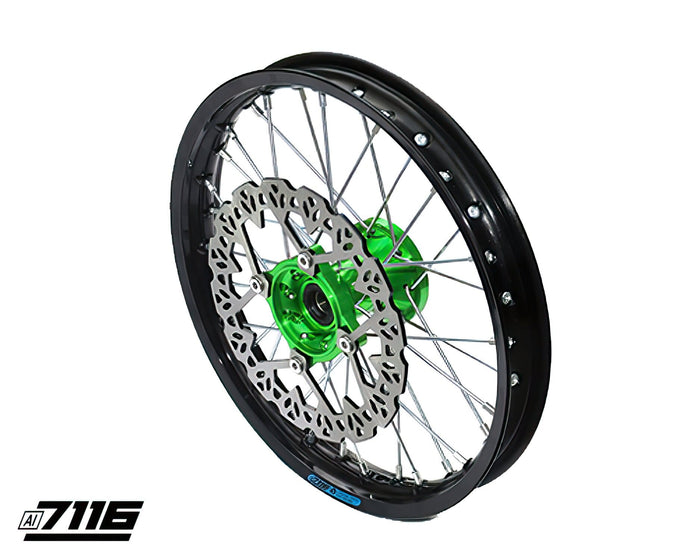 YCF-110-0601/GR Ruota anteriore alluminio 1.4x14" - mozzo CNC verde con disco YCF Factory Pit Bike, COD: YCF-110-0601/GR