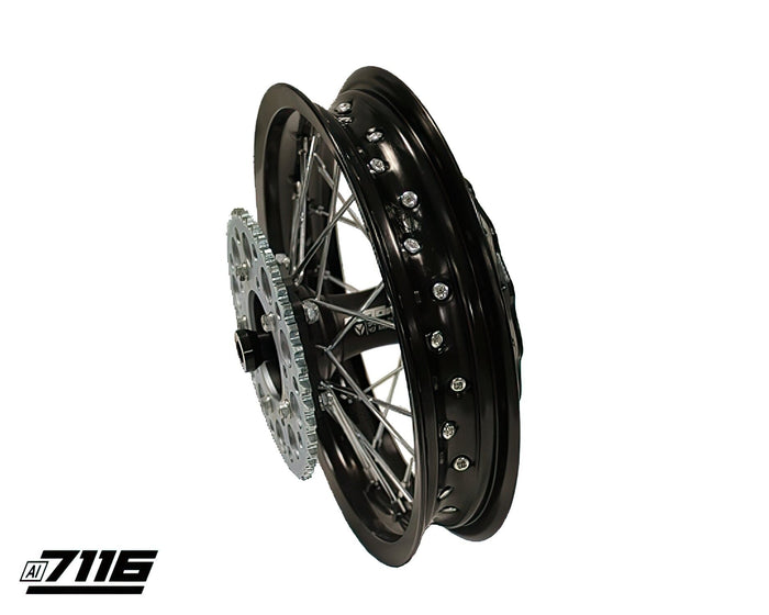 YCF-110-1101-14/BK Ruota post. alluminio 1.85x12" - mozzo CNC nero con disco + corona YCF Factory Pit Bike, COD: YCF-110-1101-14/BK