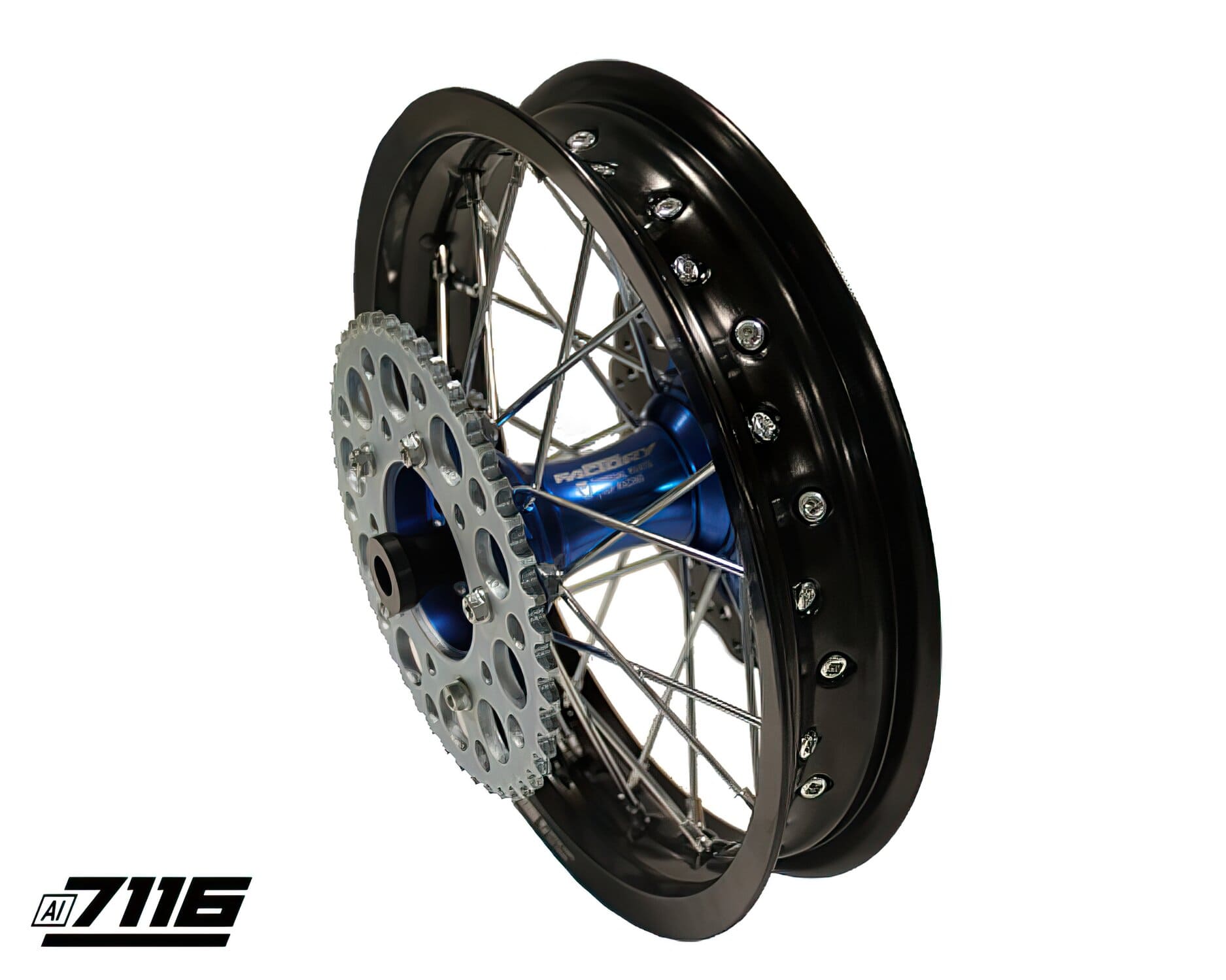 YCF-110-1101-14/BL Ruota post. alluminio 1.85x12" - mozzo CNC blu con disco + corona YCF Factory Pit Bike, COD: YCF-110-1101-14/BL