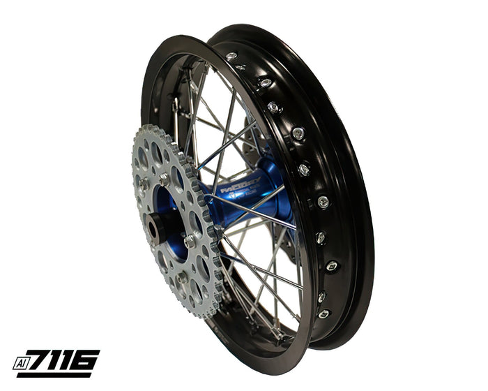 YCF-110-1101-14/BL Ruota post. alluminio 1.85x12" - mozzo CNC blu con disco + corona YCF Factory Pit Bike, COD: YCF-110-1101-14/BL