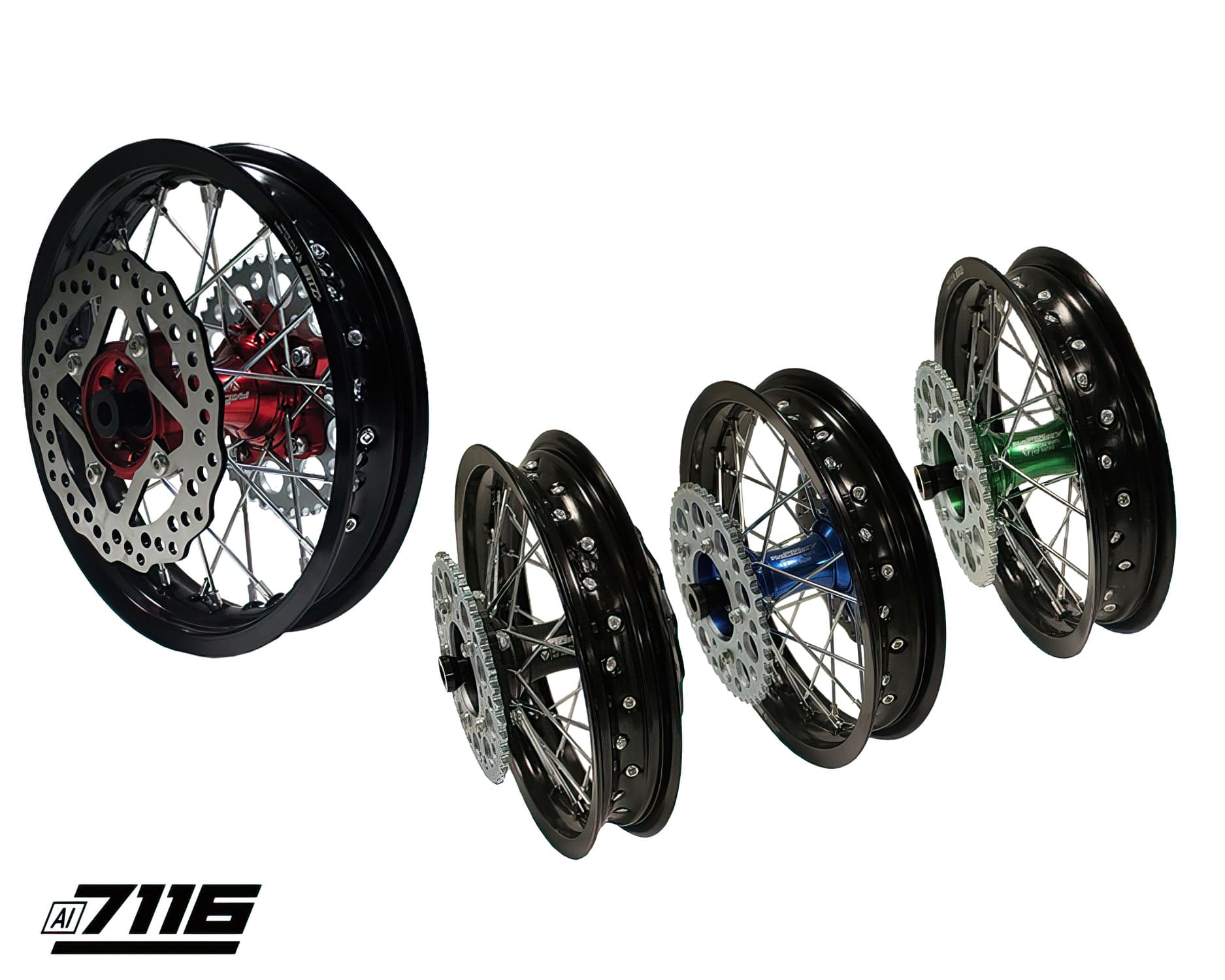 YCF-110-1101-14/RD Ruota post. alluminio 1.85x12" - mozzo CNC rosso con disco + corona YCF Factory Pit Bike, COD: YCF-110-1101-14/RD