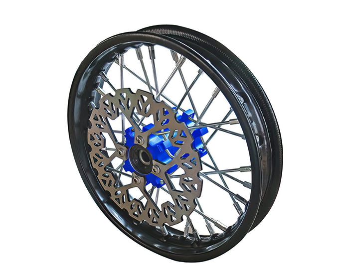 YCF-50-0611-01/BL Ruota anteriore - mozzo CNC blu con disco Pit Bike YCF50A, COD: YCF-50-0611-01/BL