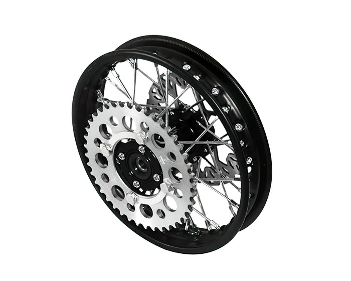 YCF-50-1101/BK Ruota post. - mozzo CNC nero con disco + corona Pit Bike YCF50A, COD: YCF-50-1101/BK