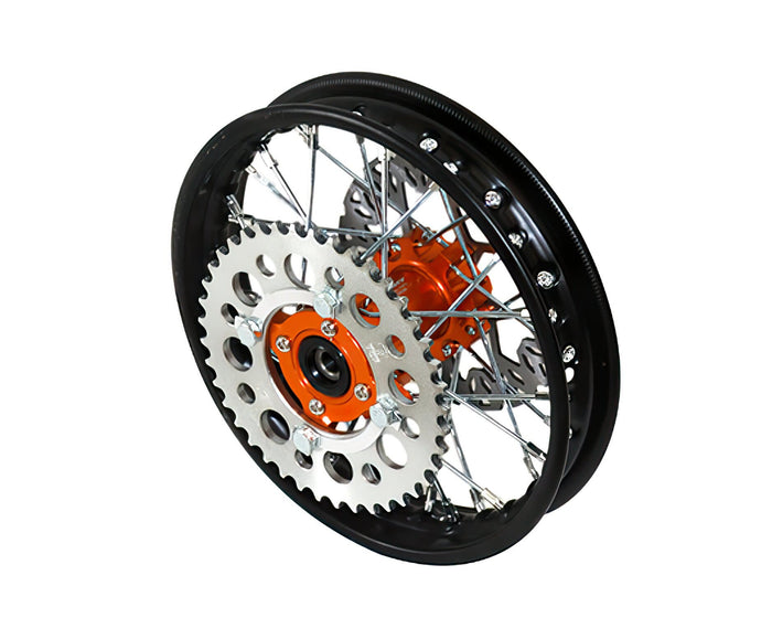 YCF-50-1101/OR Ruota post. - mozzo CNC arancione con disco + corona Pit Bike YCF50A, COD: YCF-50-1101/OR