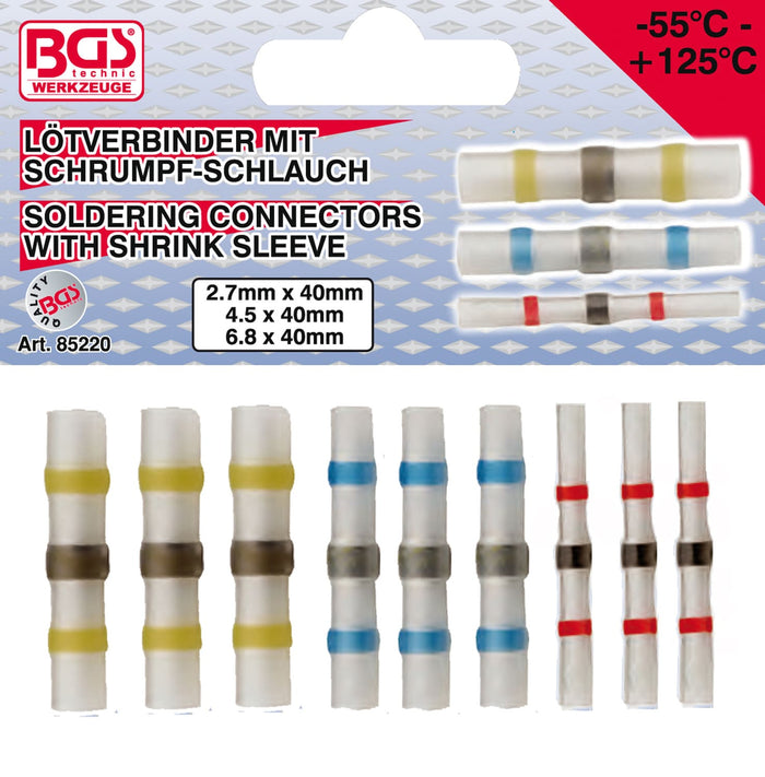 BGS85220 Set connettori a saldare BGS con tubo termoretraibile 9 pz., COD: BGS85220