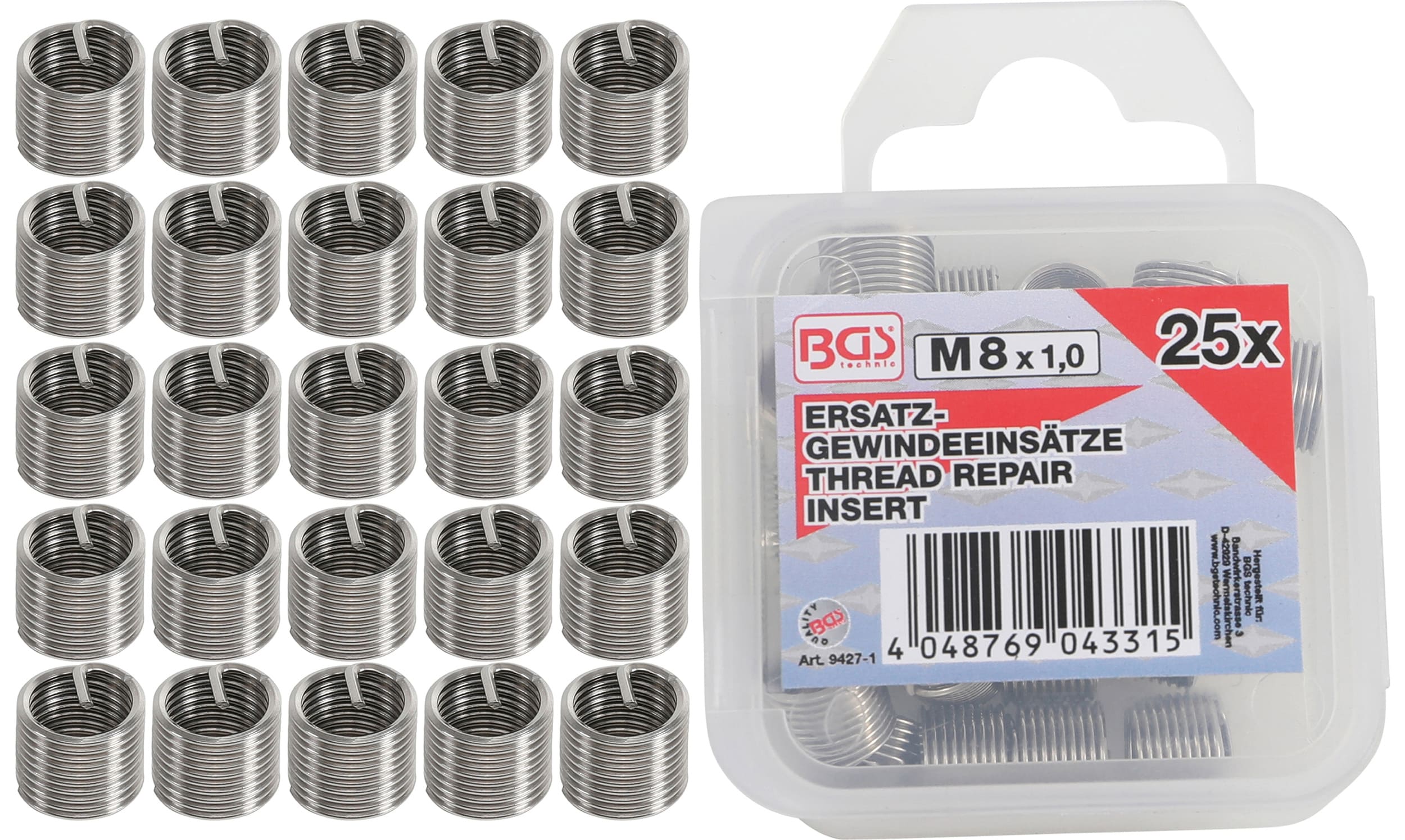 BGS9427-1 Inserti filettati BGS M8 x 1,0 mm 25 pz.