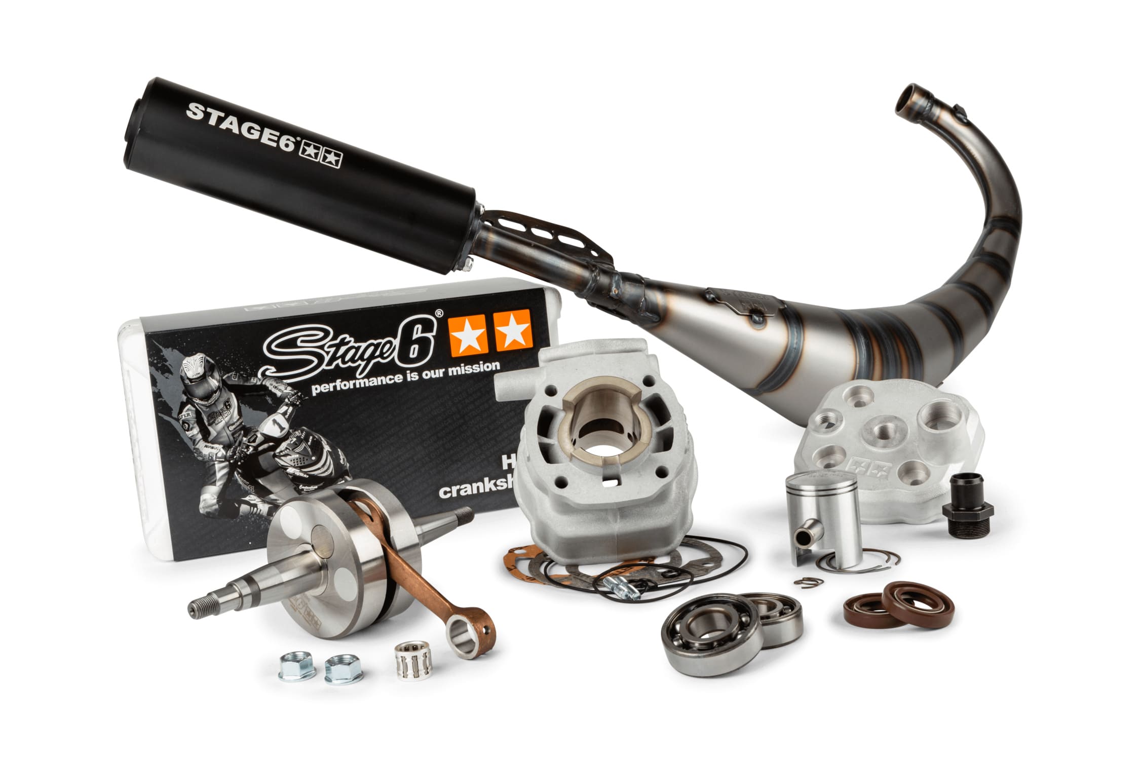 S6-7019202/PACK03 Kit motore gruppo termico + albero motore + marmitta Stage6 Sport MK2 50cc Derbi Euro 2, COD: S6-7019202/PACK03