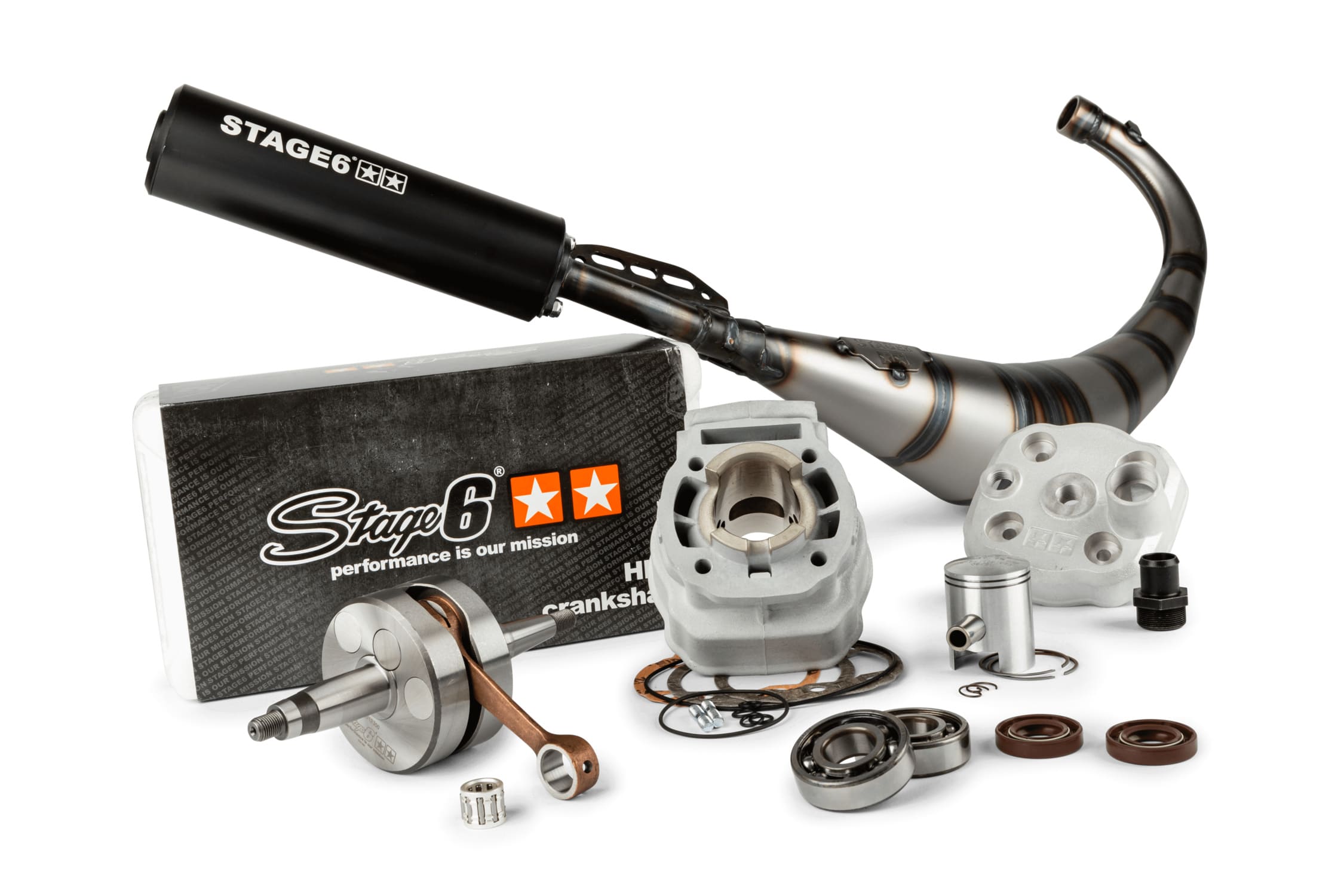 S6-7019302/PACK03 Kit motore gruppo termico + albero motore + marmitta Stage6 Sport MK2 50cc Derbi Euro 3 / Euro 4, COD: S6-7019302/PACK03