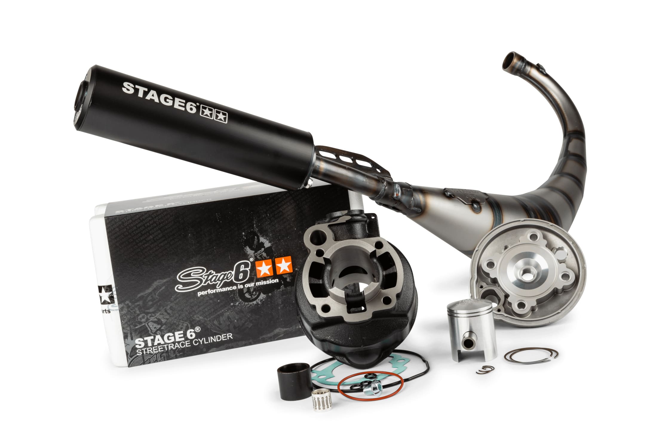 S6-7118801/PACK04 Kit motore gruppo termico + marmitta Stage6 50cc Streetrace ghisa Minarelli AM6