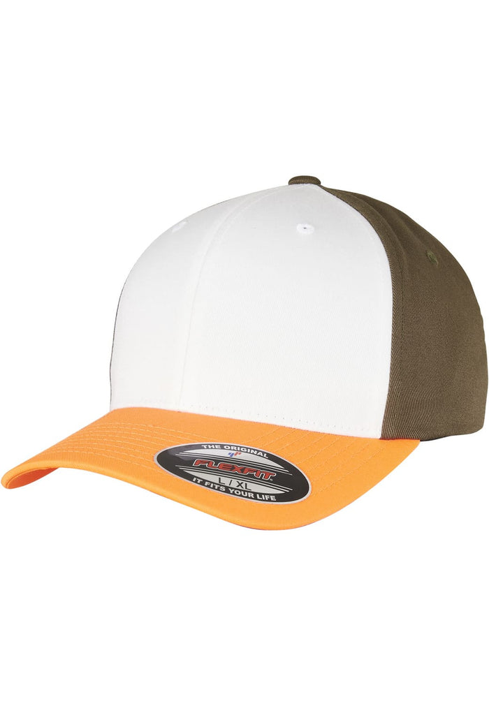 FF-6277TT-02072-0053 Cappellino 3-Tone Flexfit neon arancione/bianco/oliva S/M