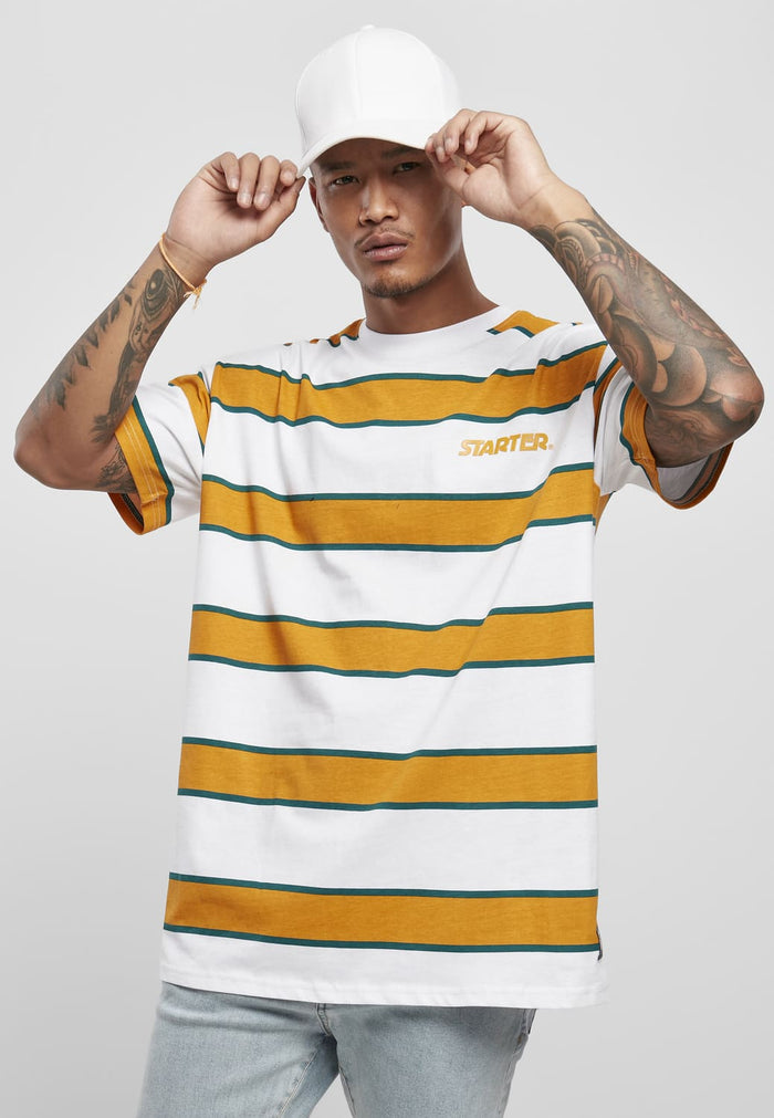 ST027-02694-0058 T-shirt Logo Striped Starter bianco/giallo XS