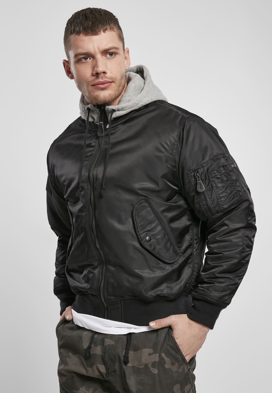 BD3150-00029-0231 Brandit MA1 Hooded Bomber Jacket Black/Grey 7XL