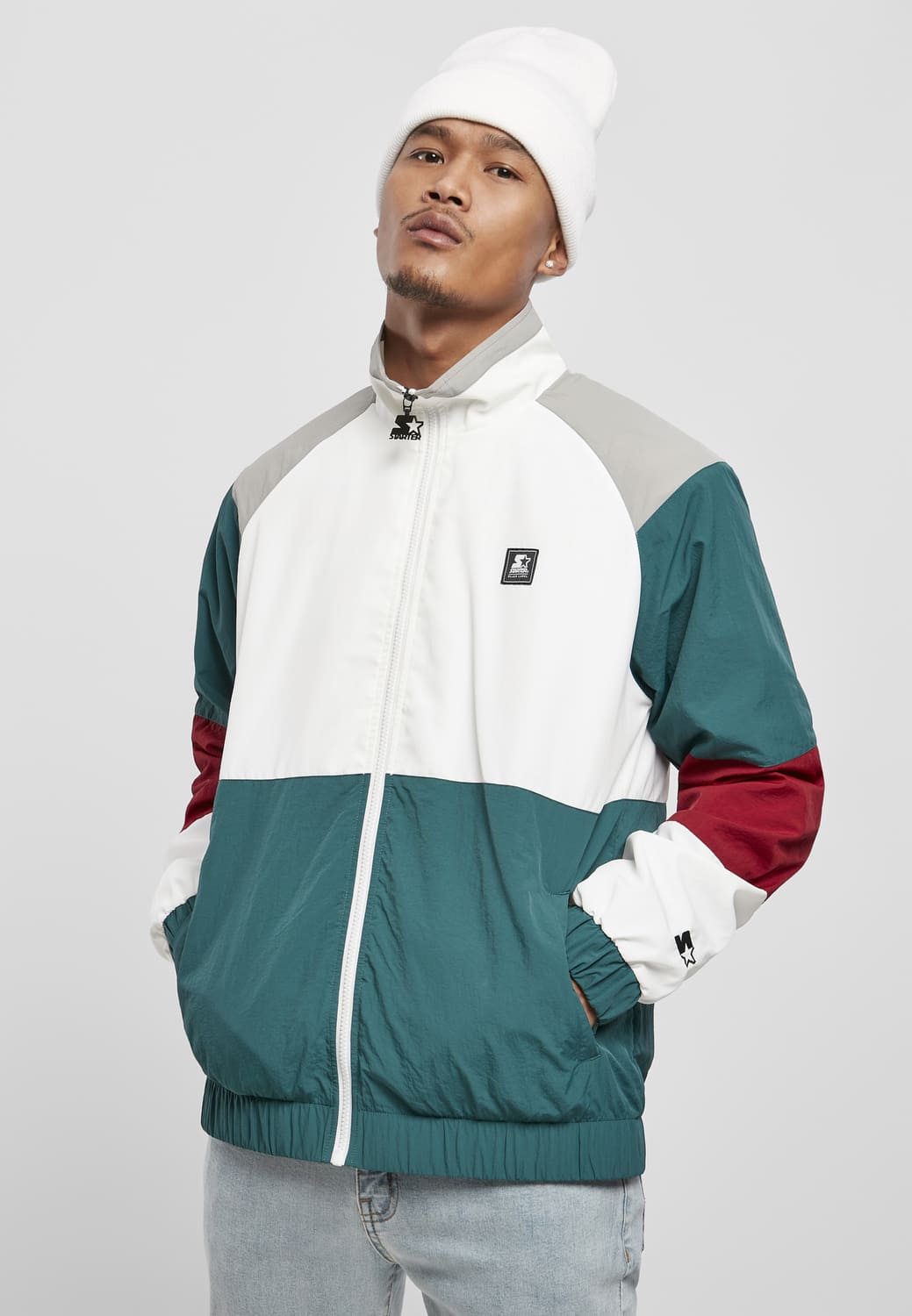 ST058-02789-0060 Giacca Color Block Retro Starter retro verde/bianco/brick rosso/grigio XXL