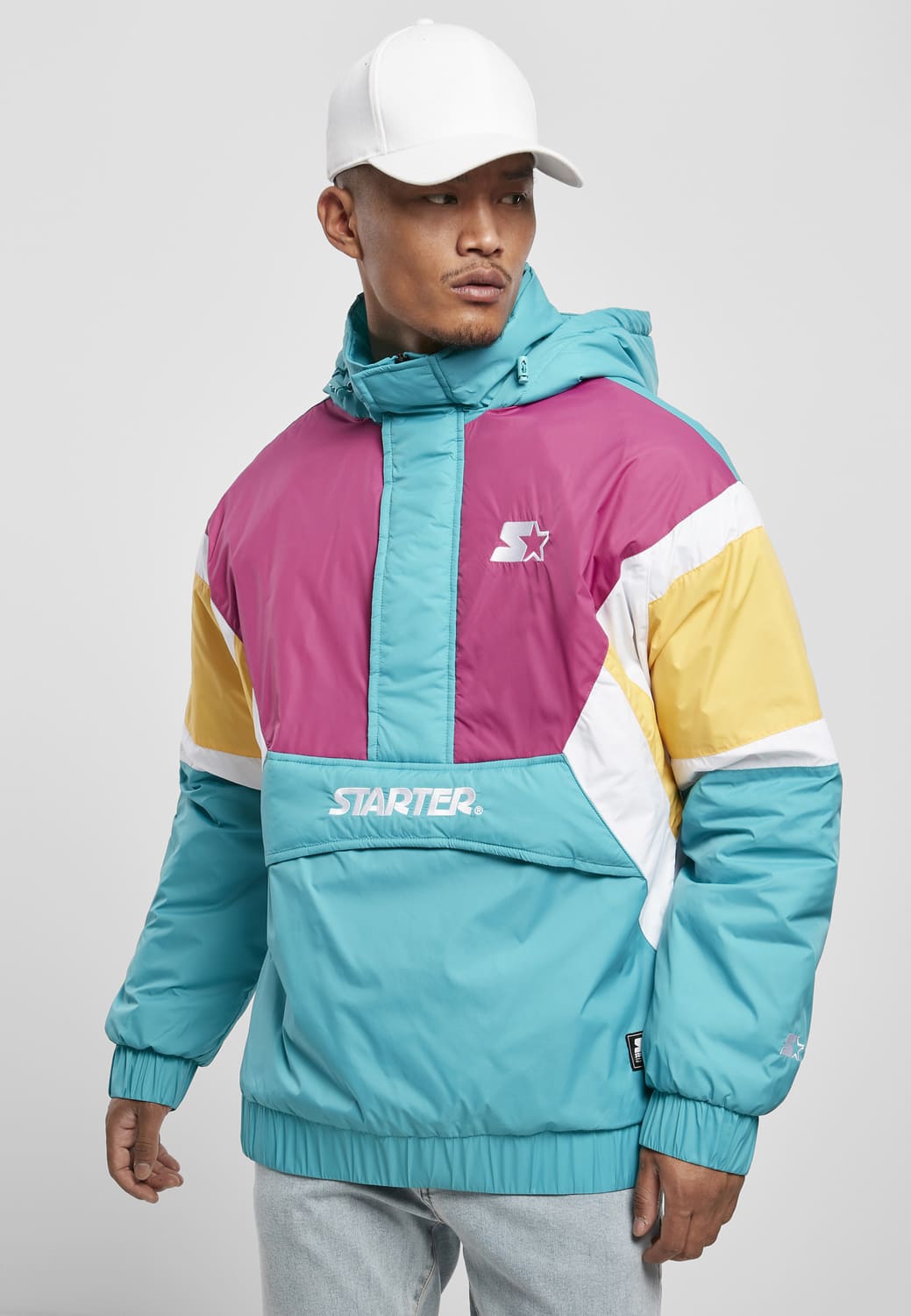 ST061-02794-0060 Giacca Color Block Half Zip Starter blu turchese/rosa/giallo/bianco XXL