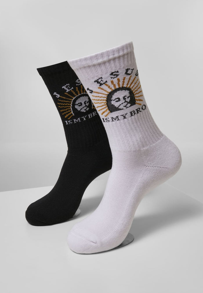 MT2076-00826-0080 Calzini Jesus Is My Bro 2-pack nero/bianco 35-38
