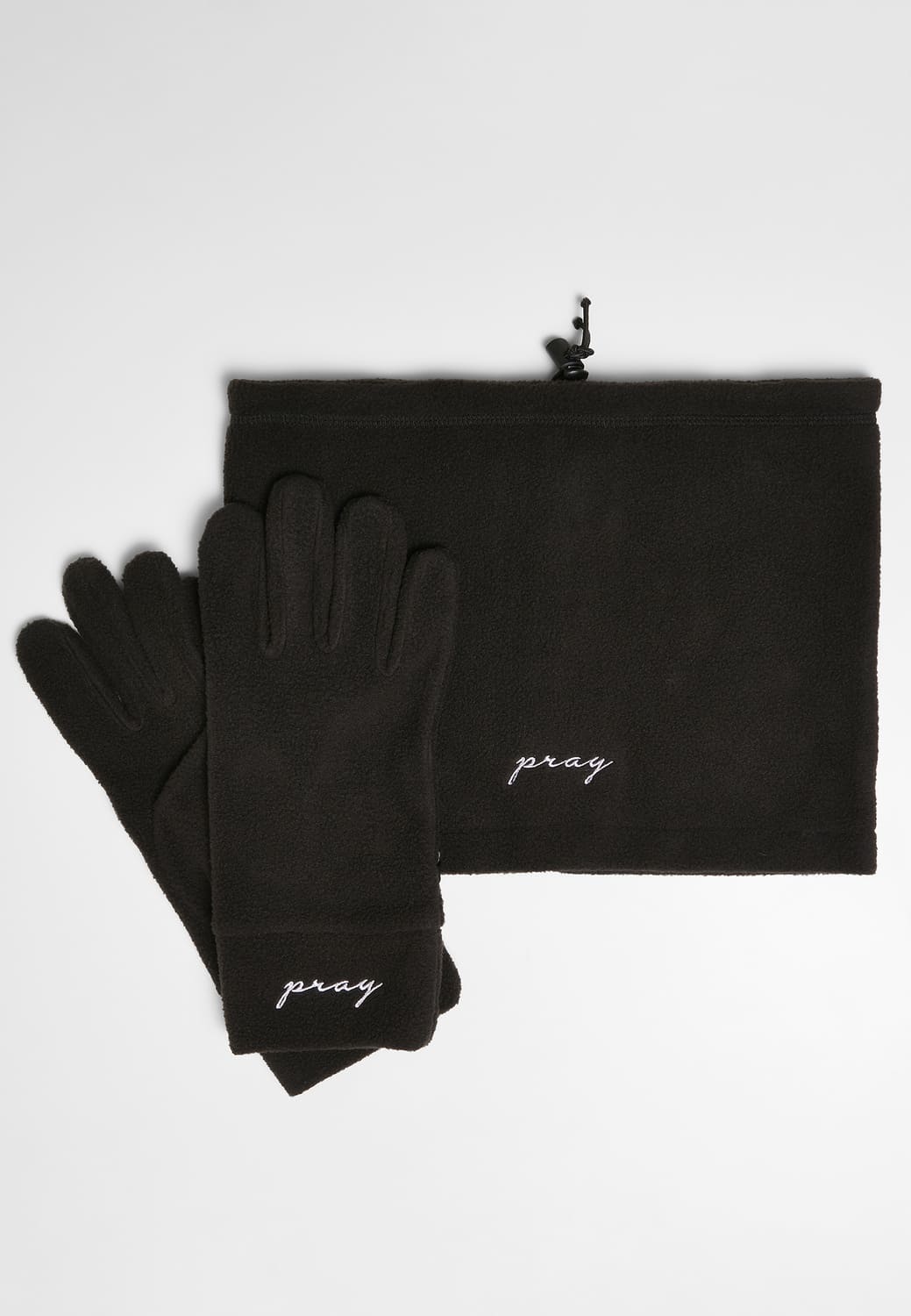 MT2128-00007-0050 Set fleece neck tube + gloves Pray black