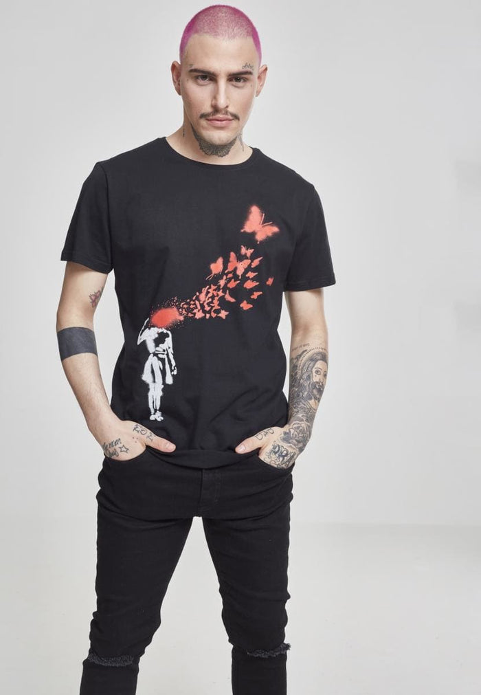 MC091-00007-0060 T-shirt Brandalised - Banksy´s Graffiti Butterfly nero XXL