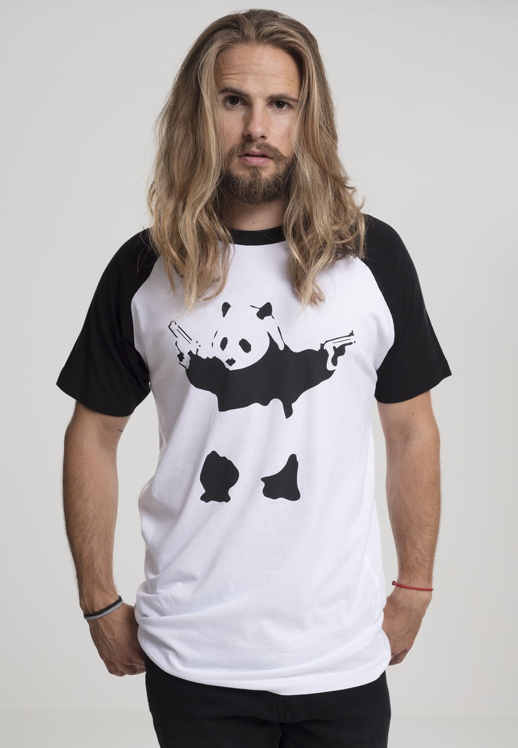 MC092-00224-0060 T-shirt Brandalised - Banksy´s Graffiti Panda Raglan bianco/nero XXL
