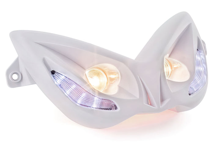 STR-608.34/WH Mascherina Doppiofaro EVO 2 con LEDs blu MBK Nitro / Yamaha Aerox bianco, COD: STR-608.34/WH