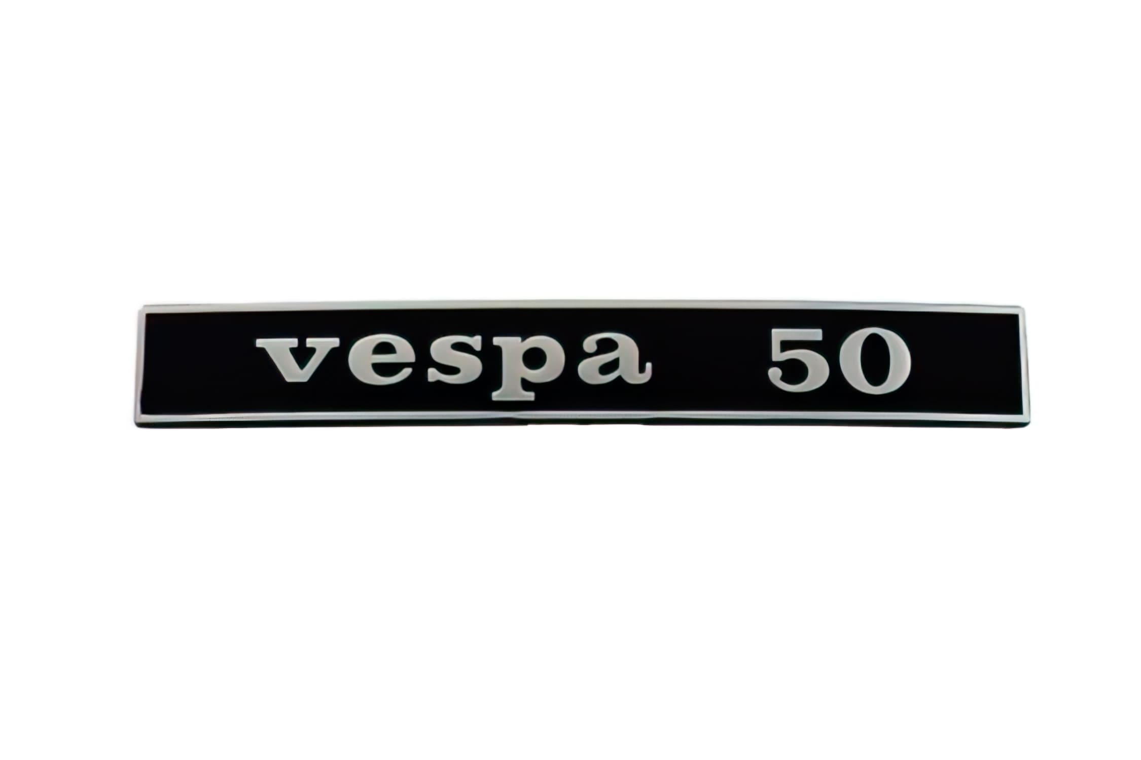 R142720530 Targhetta Vespa 50 nero / cromato, COD: R142720530