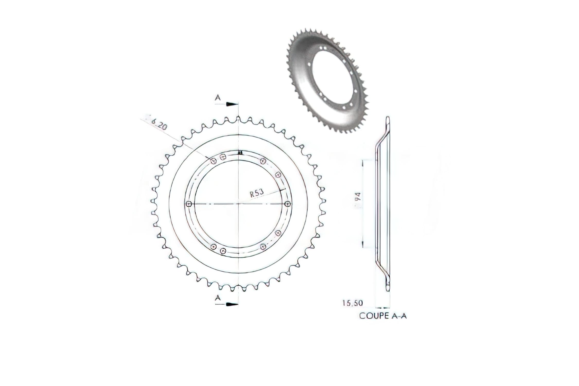 CGN2940 Corona, acciaio BTS 45 Denti, Peugeot 103 (diametro 94mm)