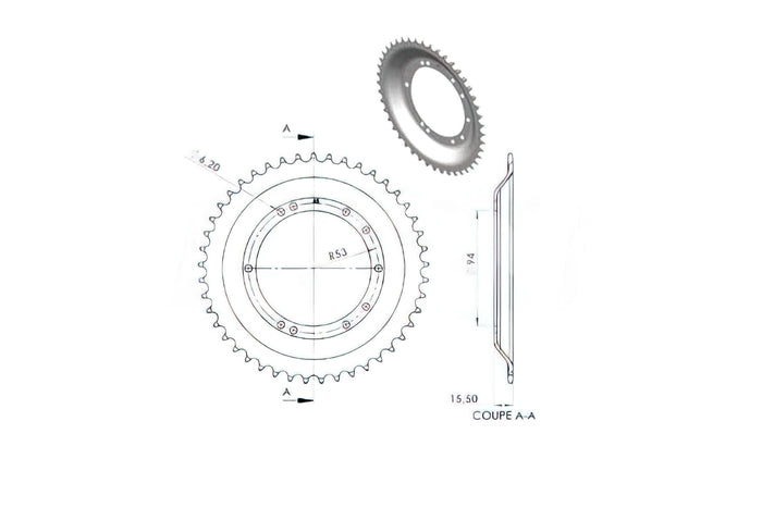 CGN2940 Corona, acciaio BTS 45 Denti, Peugeot 103 (diametro 94mm)