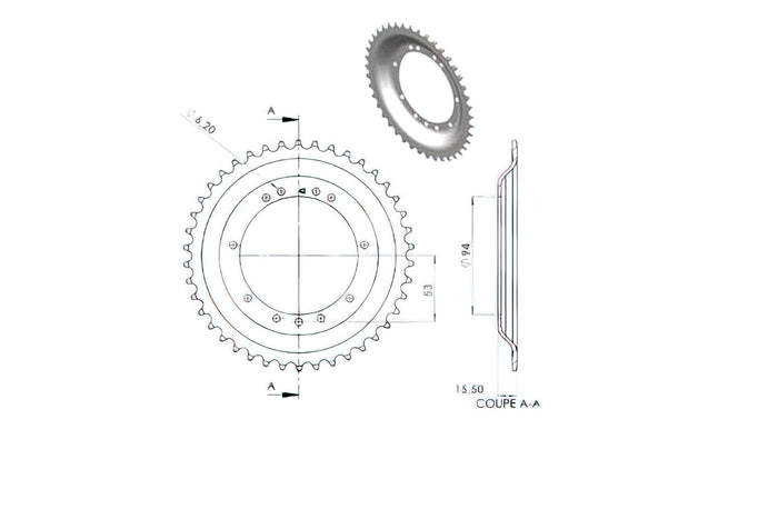 CGN244069 Corona, RYS 42 Denti, Peugeot 103 (diametro 94mm), COD: CGN244069