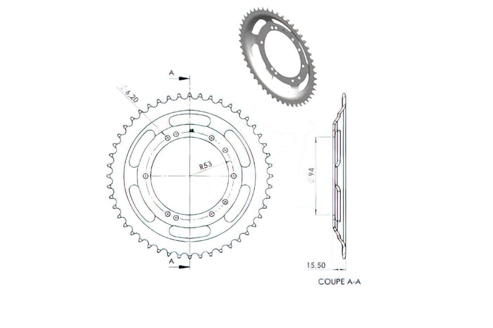 CGN2942 Corona, acciaio BTS 50 Denti, Peugeot 103 (diametro 94mm), COD: CGN2942