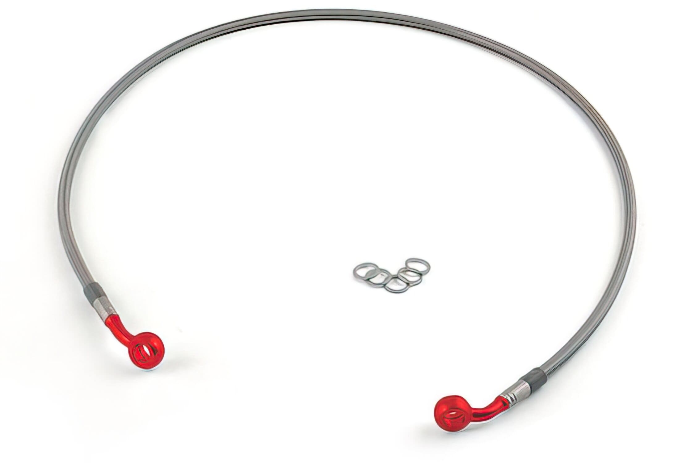 MO-3513124/04 Tubo Freno anteriore, Acciaio Inox, Raccordo rosso Motacc MBK Nitro / Aerox