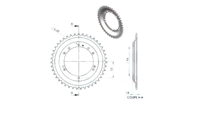 CGN2957 Corona 44 Denti MBK 40 / 50mm, (diametro 94mm), COD: CGN2957