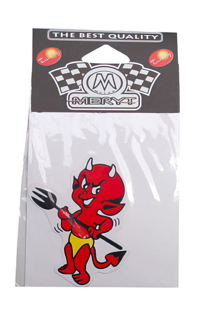 STICK-1337 Adesivo Meryt devil small red with trident (8x8,5cm)