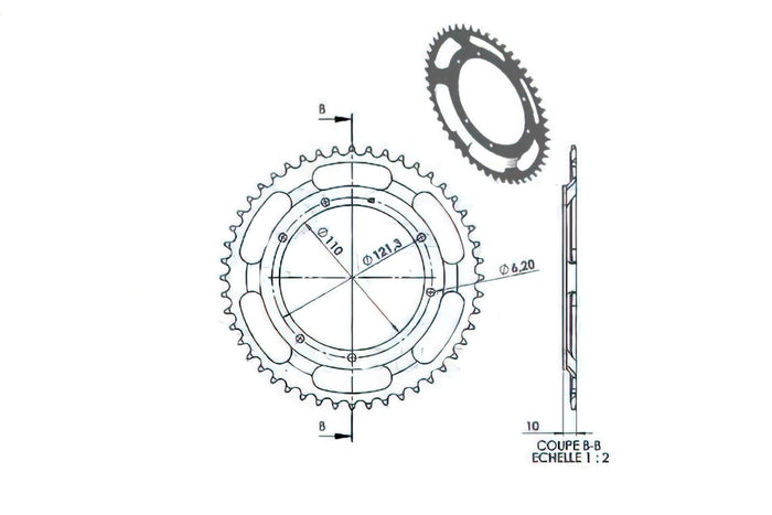 CGN487353 Corona di ricambio 48 Denti, 6 Fori D.110mm MBK 68 / 88 / 89