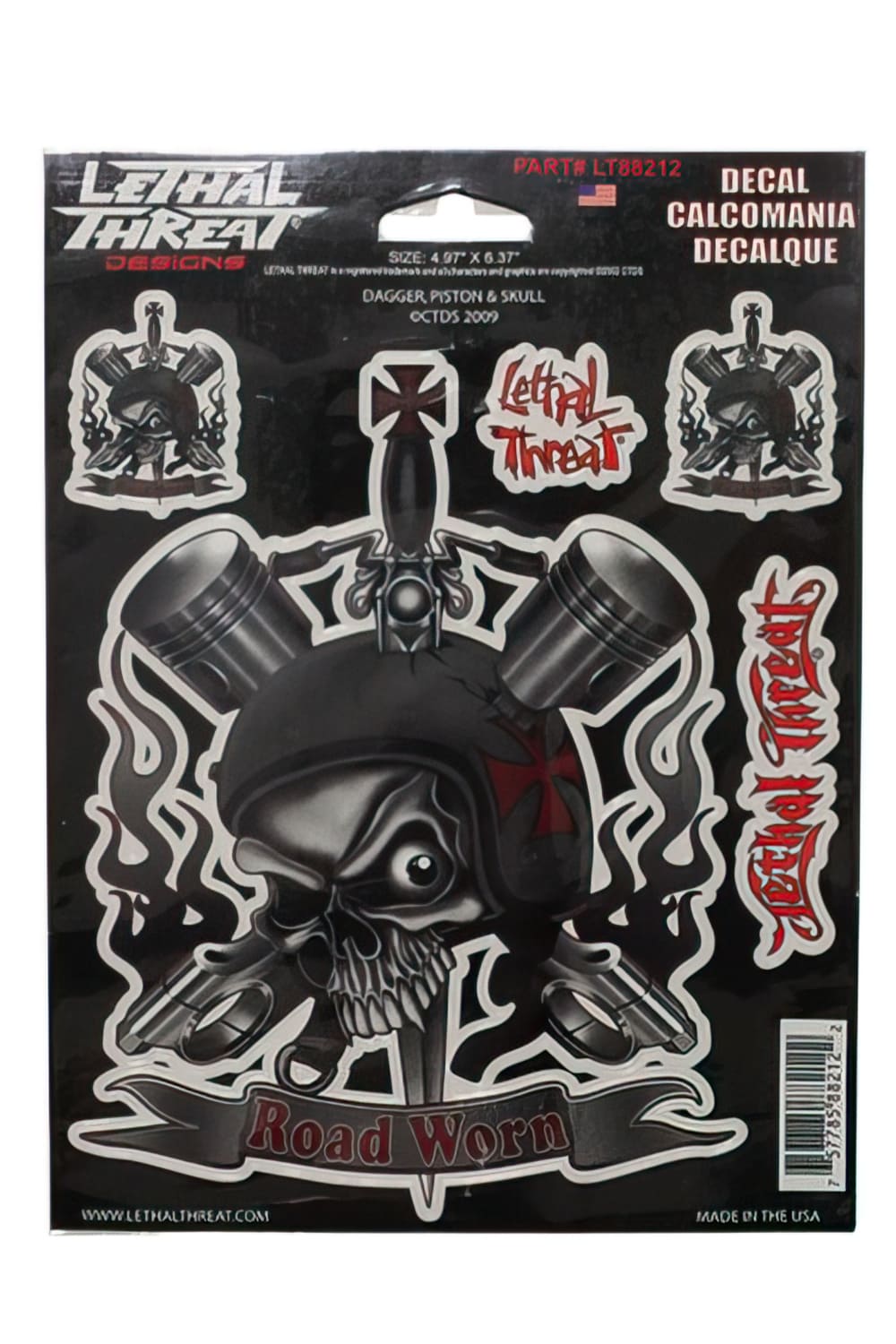 STICK-25483 Adesivo Lethal Threat skull dagger piston (15x20cm)