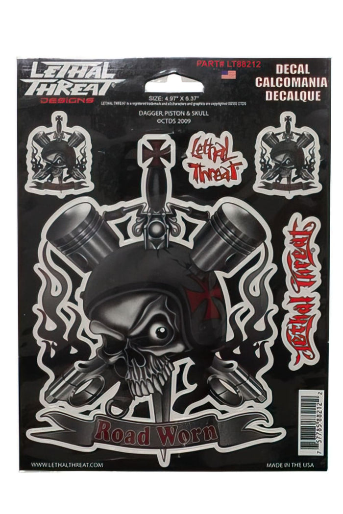 STICK-25483 Adesivo Lethal Threat skull dagger piston (15x20cm)