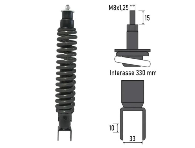 406201265 ammortizzatore posteriore mandelli con 3 regolazioni e molla bianca lunghezza 330mm- piaggio-gilera