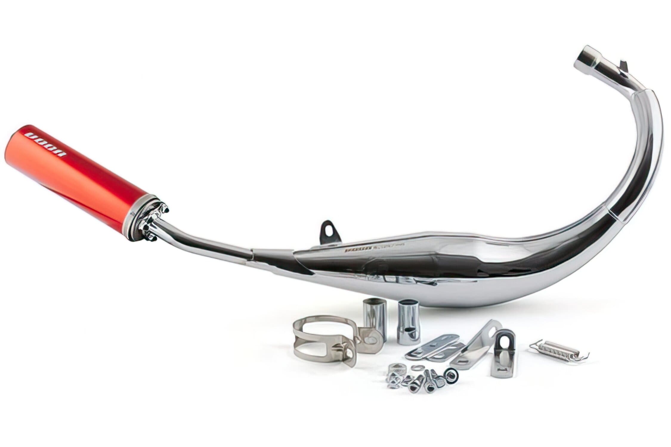 VCR-RD15188/RE Marmitta VOCA 50/70cc Cromo / Silenziatore rosso, Minarelli AM6, con omologazione