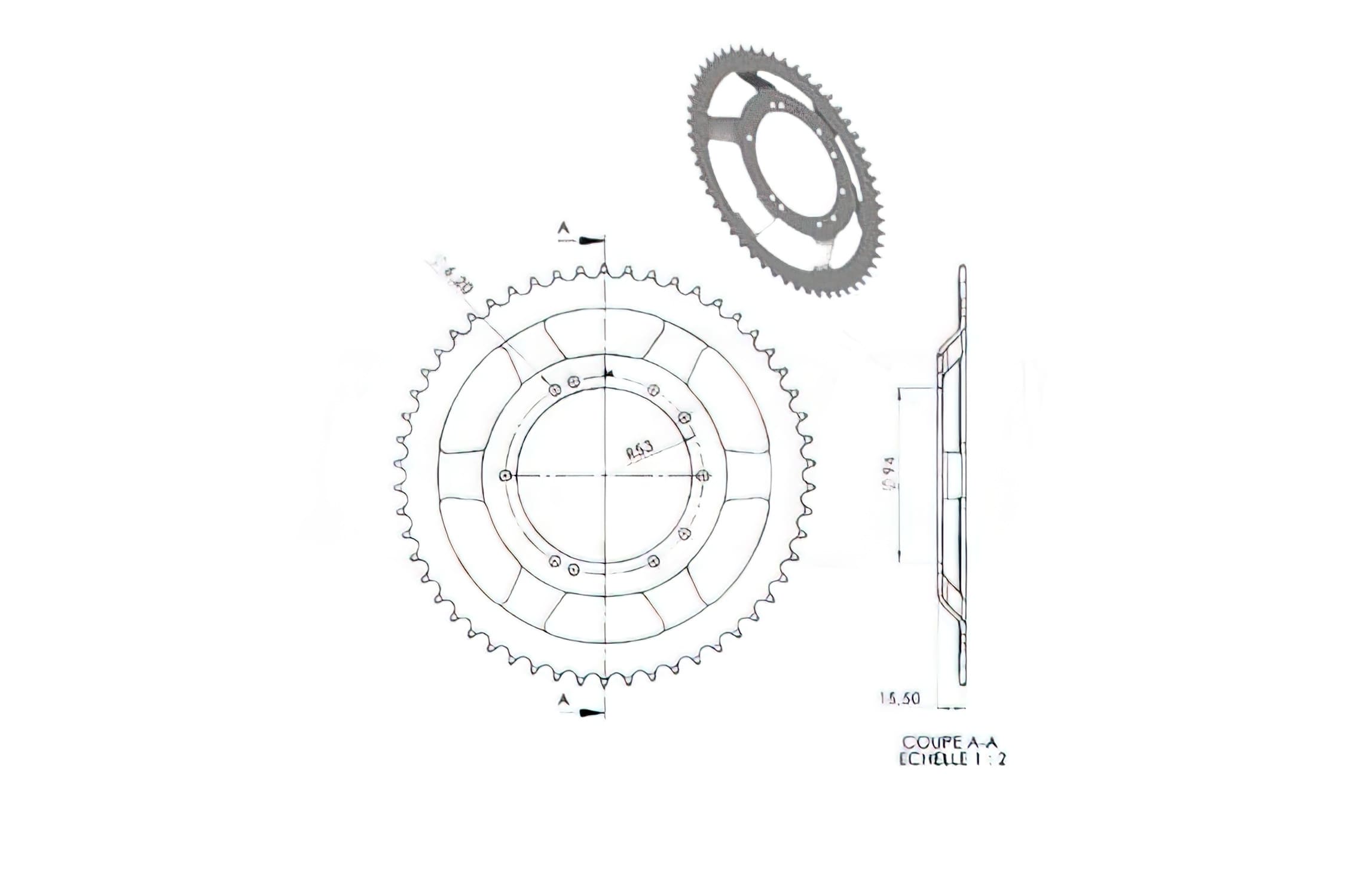 CGN2944 Corona, acciaio BTS 54 Denti, Peugeot 103 (diametro 94mm)