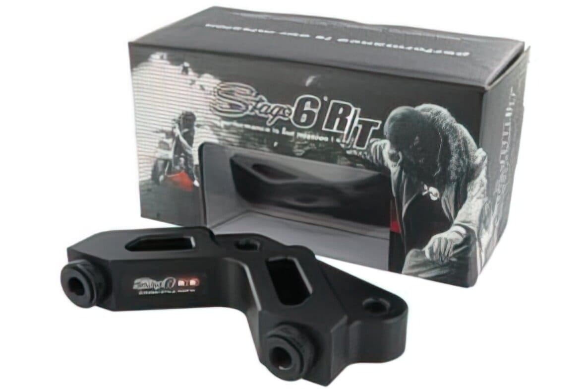 s6-140068 adattatore per pinza freno stage6 r/t 4 pistoncini con disco 250mm malaguti f12, interasse fori forcella 43mm