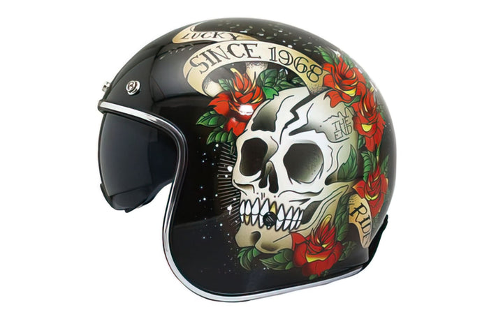 MT-154788 Casco Jet MT Le Mans 2 SV Skull & Roses nero, XXL