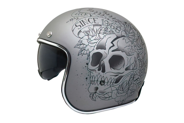 MT-154787 Casco Jet MT Le Mans 2 SV Skull & Roses grigio opaco, XXL