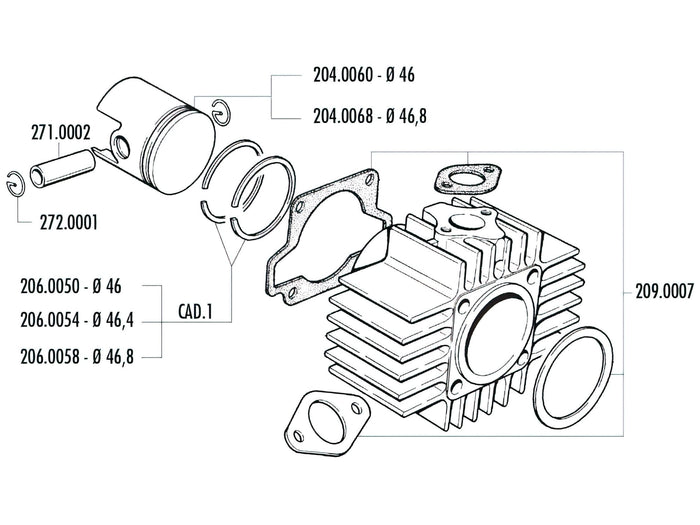 P204.0060 Pistone Polini Sport 70Cc 46mm Garelli Noi-Matic / Katia 50, COD: P204.0060