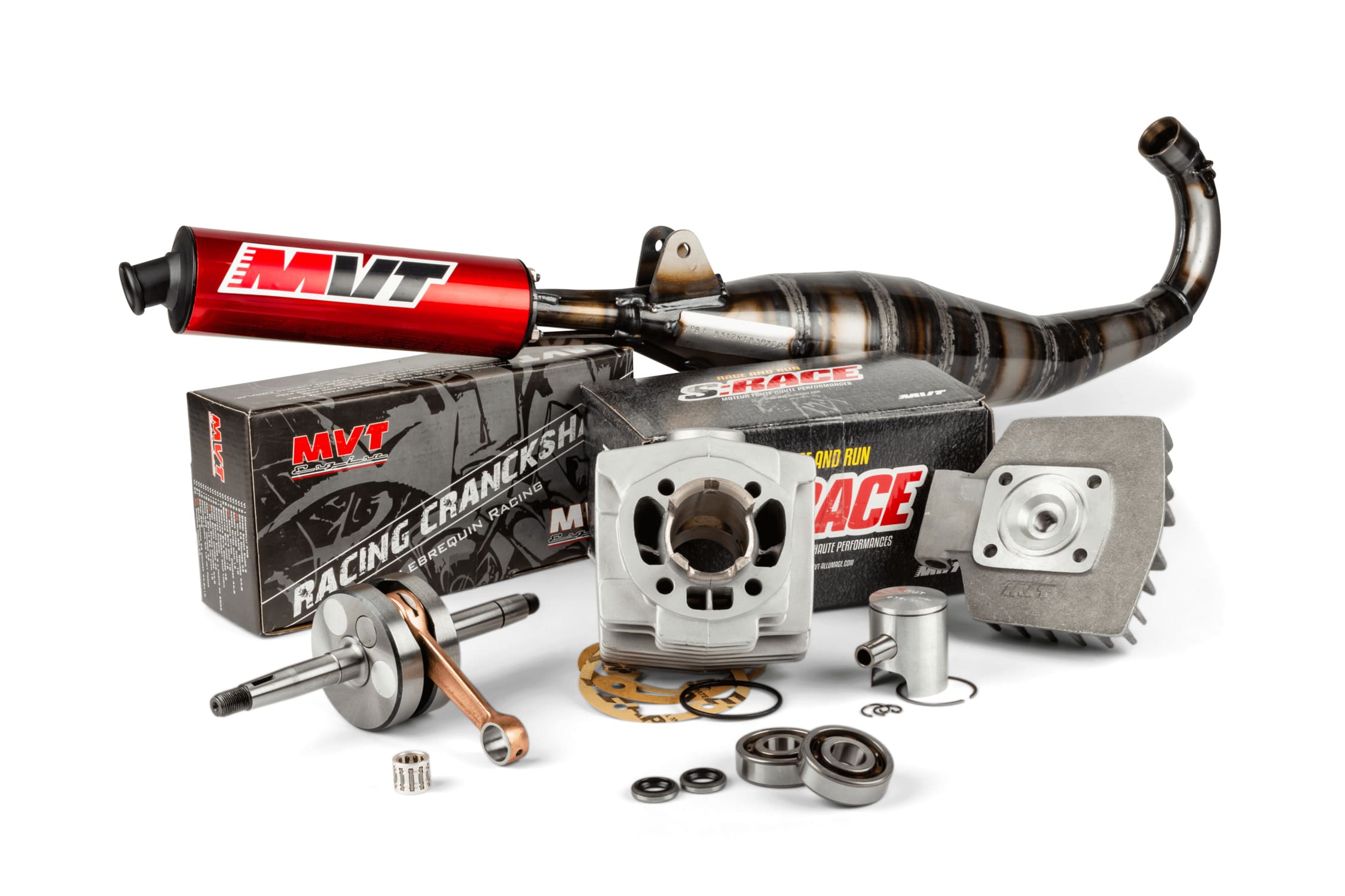 MVT-HM34/PACK02 Kit gruppo termico + albero motore + scarico 50cc MVT G1 S-Race MBK 51