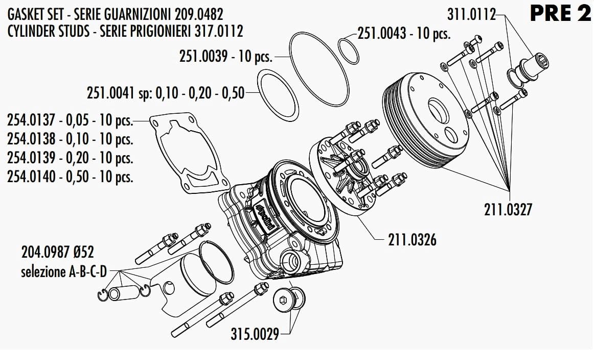 P204.0987/B Pistone (B) 52mm / spinotto 14mm Polini P.R.E. 100cc, COD: P204.0987/B