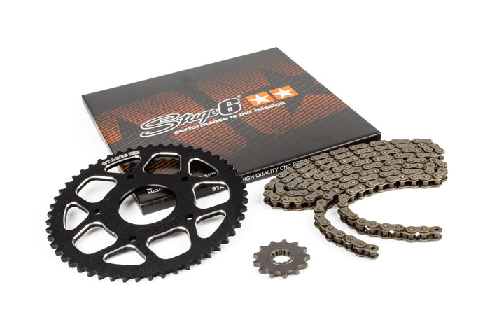S6-2118824/BK Kit catena 14x53 - 420 Stage6 alluminio CNC nero Peugeot / Rieju, COD: S6-2118824/BK