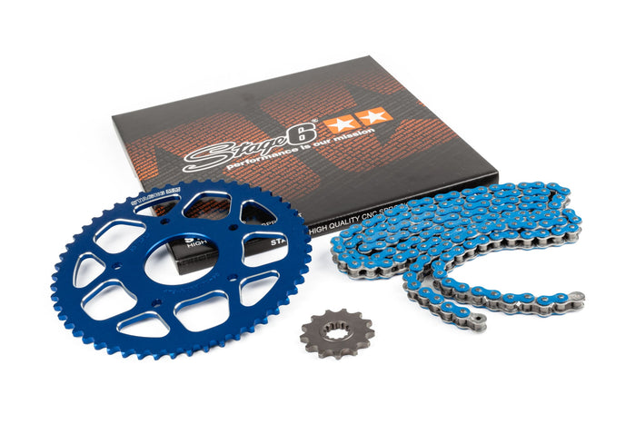 S6-2118824/BL Kit catena 14x53 - 420 Stage6 alluminio CNC blu Peugeot / Rieju, COD: S6-2118824/BL