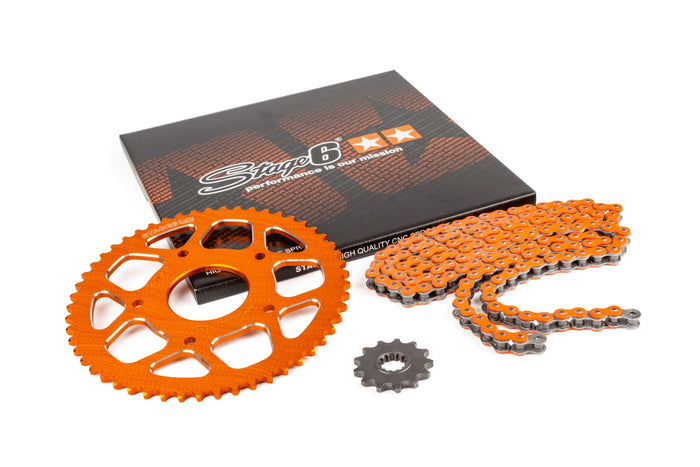 S6-2118824/OR Kit catena 14x53 - 420 Stage6 alluminio CNC arancione Peugeot / Rieju, COD: S6-2118824/OR
