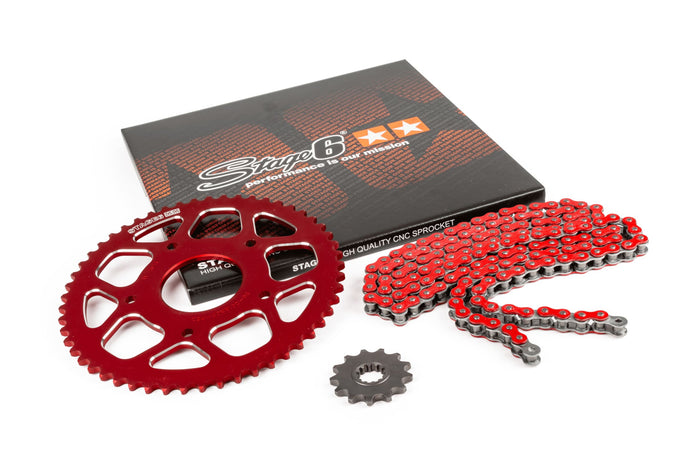 S6-2118824/RE Kit catena 14x53 - 420 Stage6 alluminio CNC rosso Peugeot / Rieju, COD: S6-2118824/RE