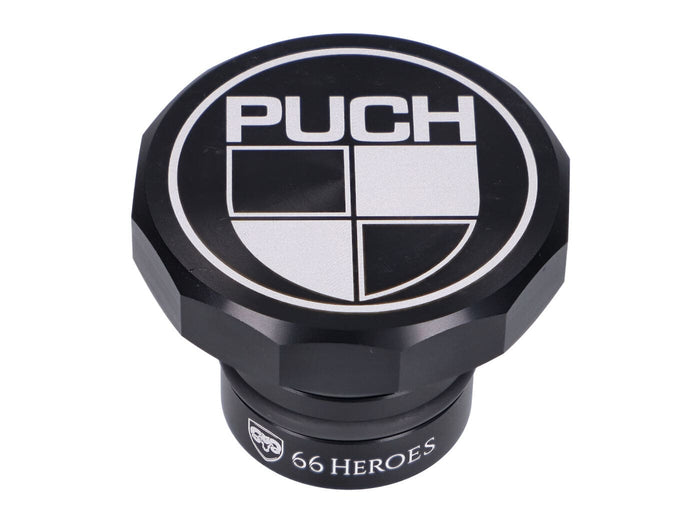 MOF-43886 Tappo serbatoio 66Heroes alluminio nero con logo Puch Puch Maxi S / N, COD: MOF-43886