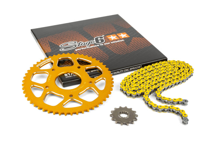 S6-2118824/YE Kit catena 14x53 - 420 Stage6 alu CNC giallo Peugeot / Rieju, COD: S6-2118824/YE