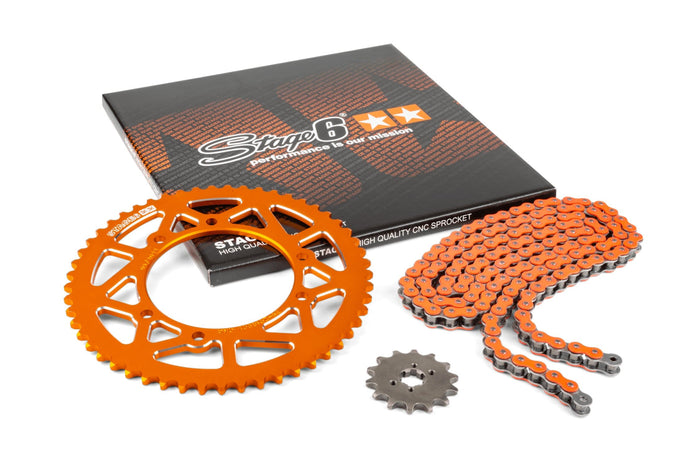 S6-2119324/OR Kit catena 14x53 - 420 Stage6 alu CNC arancione Derbi Senda X-treme, COD: S6-2119324/OR